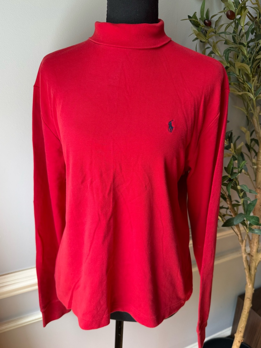 Polo Ralph Lauren Red Turtleneck Top Long Sleeve Navy Logo Shirt